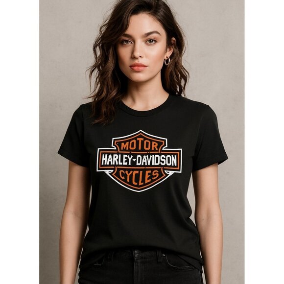 Harley Davidson Women's Bar & Shield Short Sleeve Tee in Black Beauty sz M - Picture 1 of 7